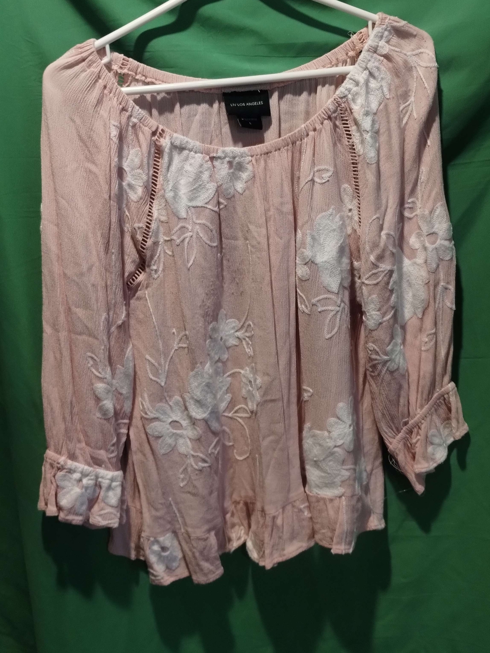 La Hearts Blush Pink Floral Embroidered Peasant Tunic